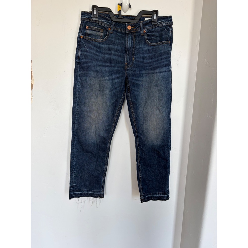 Zara Women Dark Wash Straight Leg Jeans Raw Frayed Hem Blue Size 8 0943/040/427